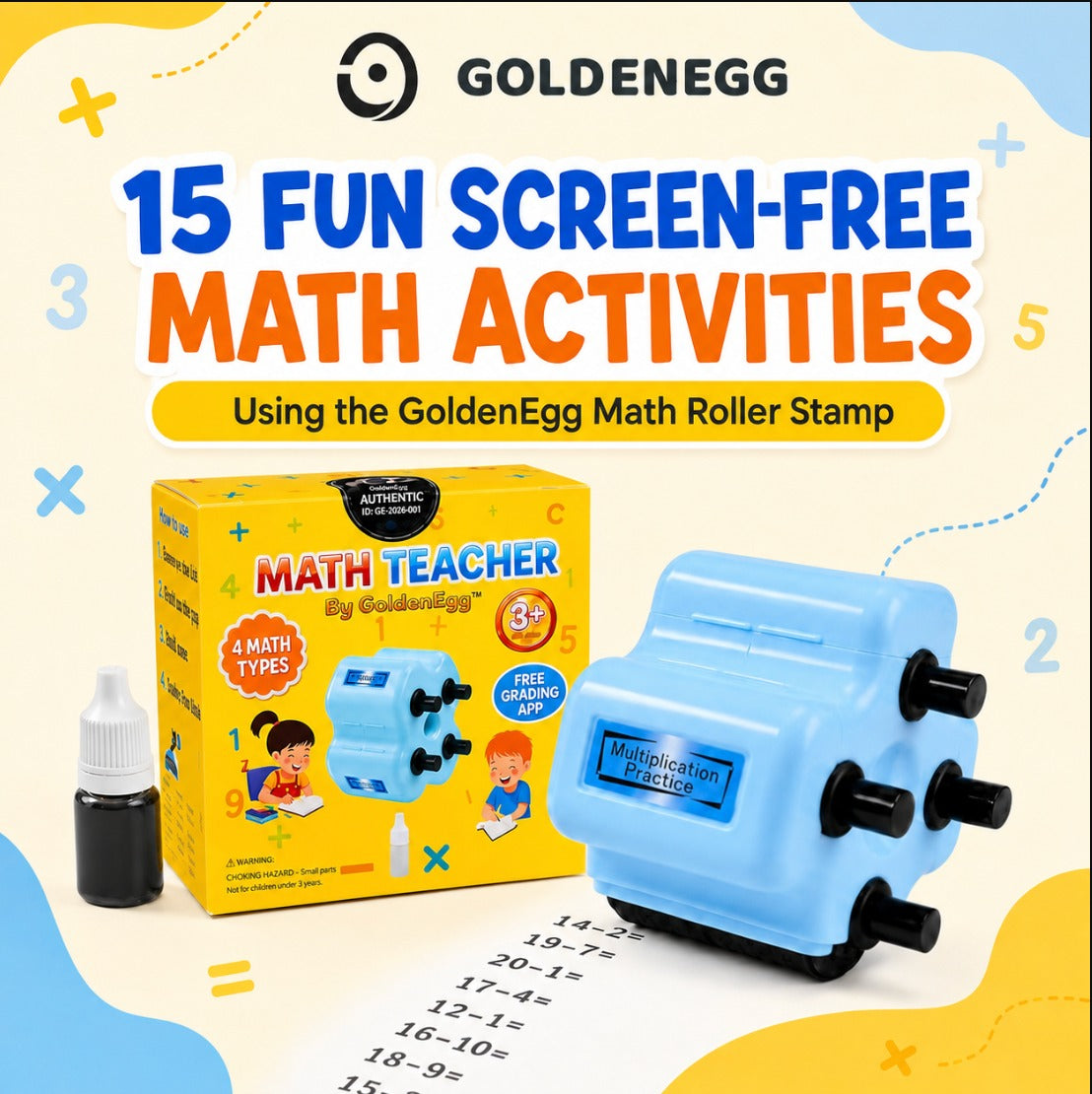 15 Fun Screen-Free Math Activities Using the GoldenEgg Math Roller Stamp