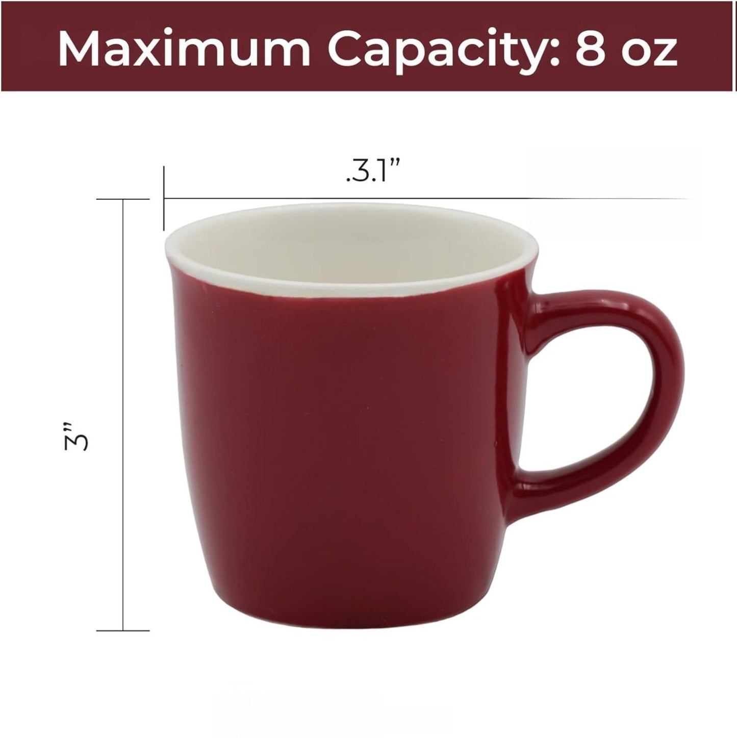 Set of 12 Red Ceramic Mugs – 8oz Durable Porcelain Coffee Cups