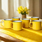 Set of 6 Ceramic Coffee Mugs – 12oz Yellow Curved Lip Durable Cups