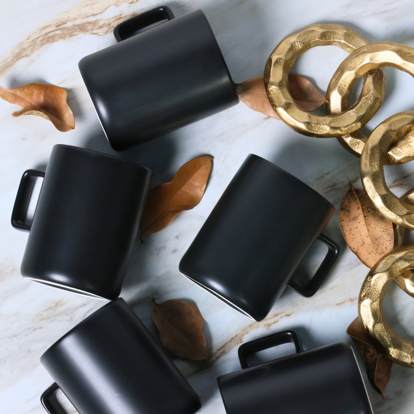 Black Ceramic Mugs Set of 6