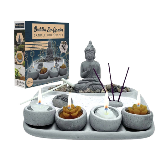 Buddha Zen Garden Set – Rock & Sand Meditation Kit with Candle & Incense Holder