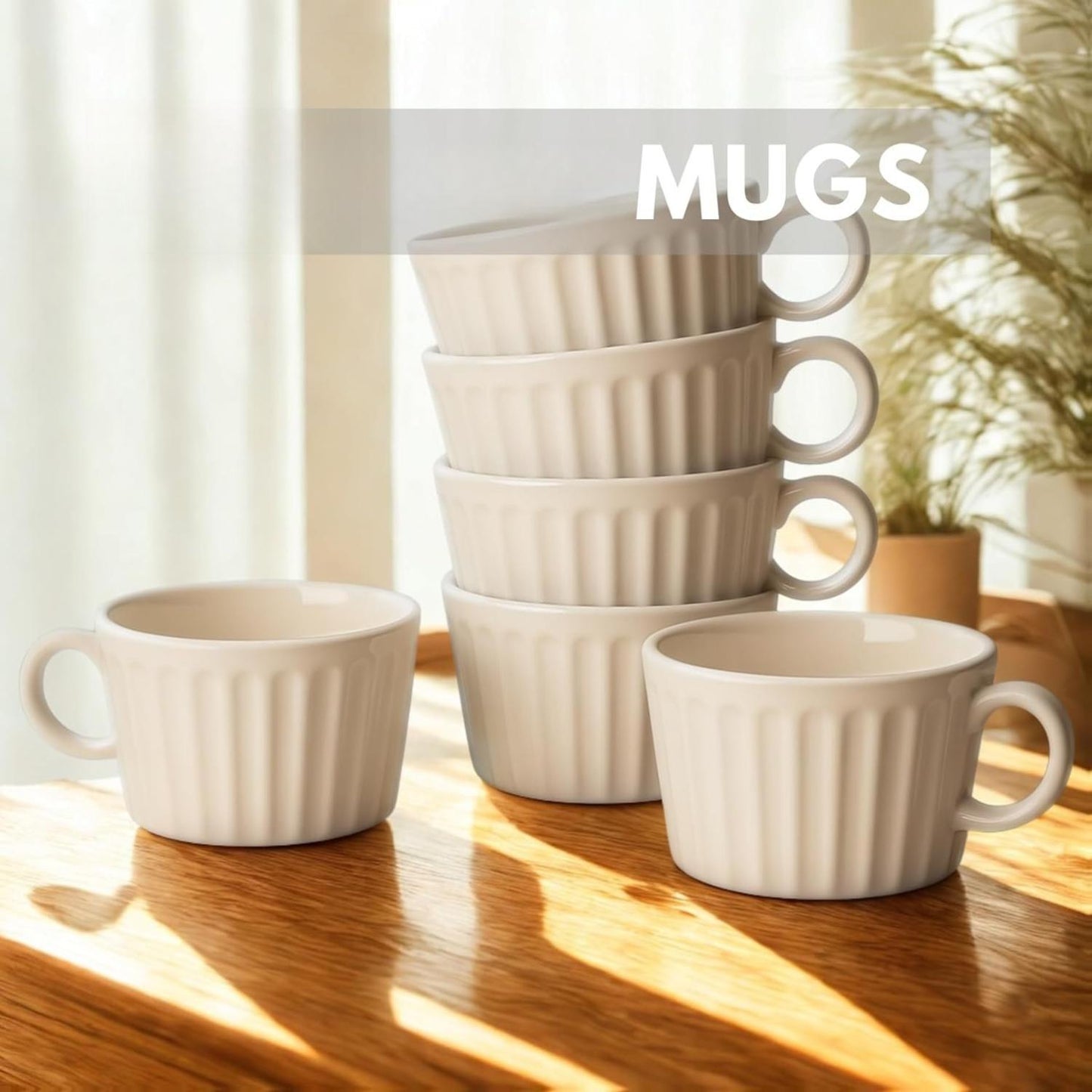 12oz Wide Ceramic Tea & Coffee Mugs – 6 Piece Set