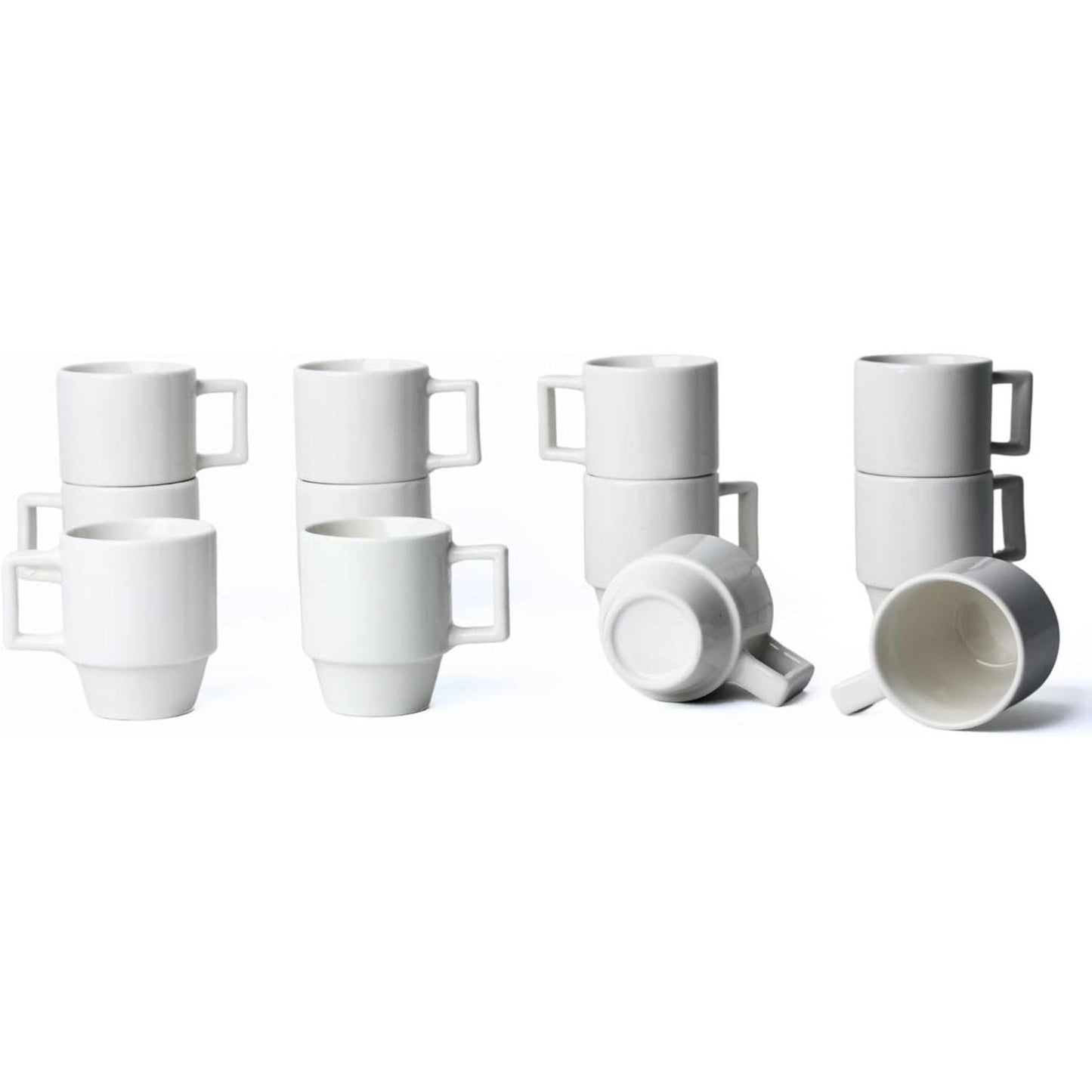 Set of 12 White Porcelain Espresso Cups – 3oz Stackable Coffee Mugs