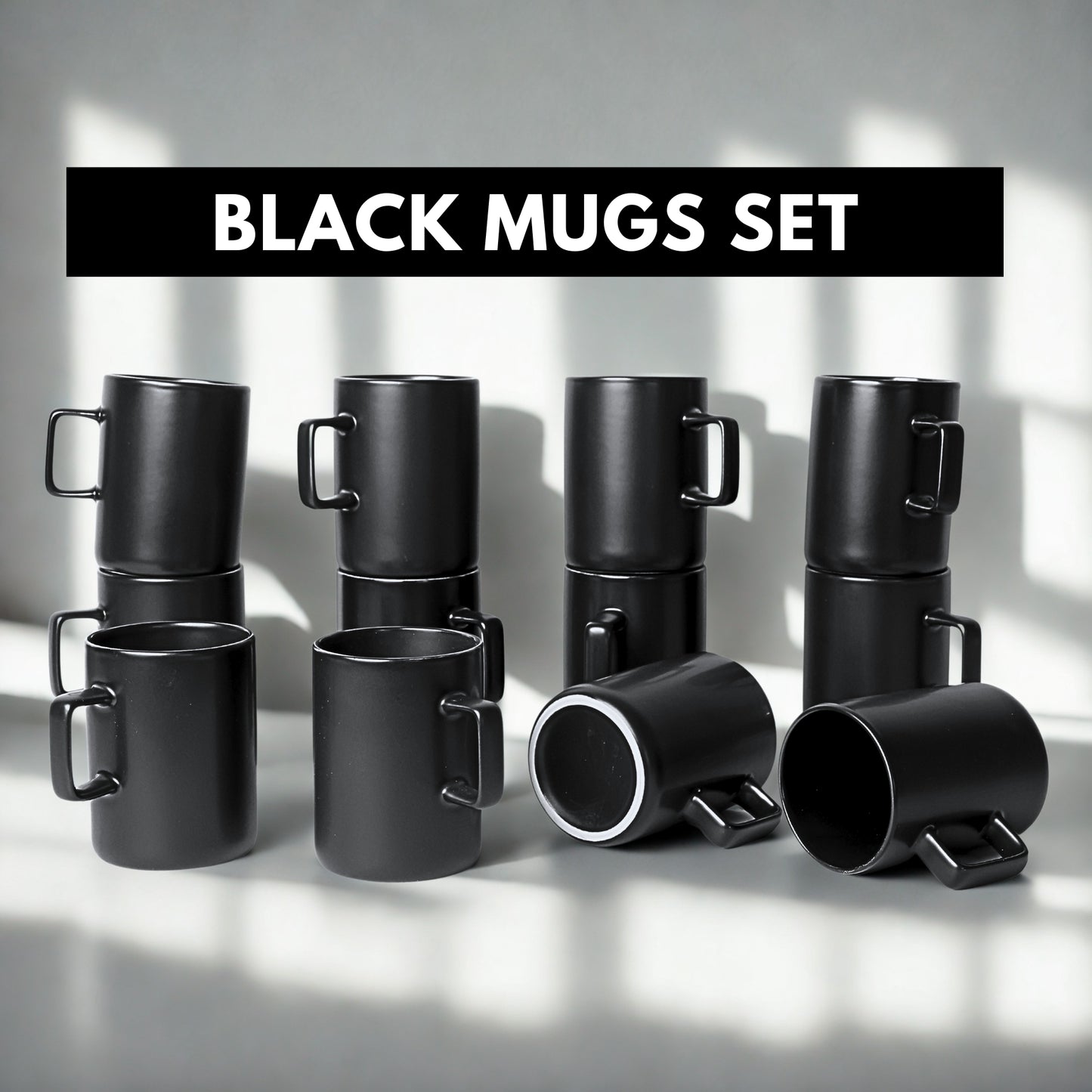 Black Ceramic Mugs Set of 6