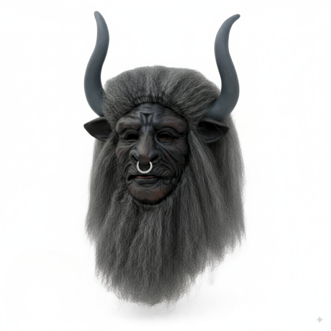 Realistic Beast Demon Halloween Mask – Latex Horror Mask with Horns & Beard for Scary Cosplay