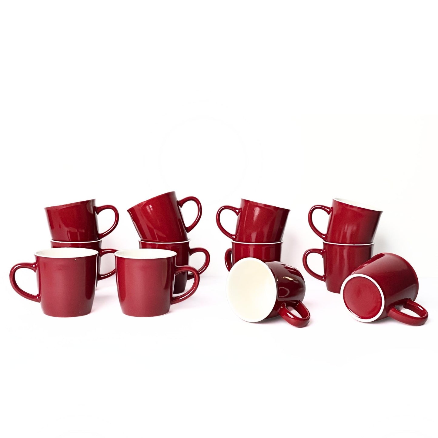 Set of 12 Red Ceramic Mugs – 8oz Durable Porcelain Coffee Cups