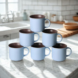Set of 6 Blue Ceramic Coffee Mugs – 12oz Curved Lip Cappuccino Cups