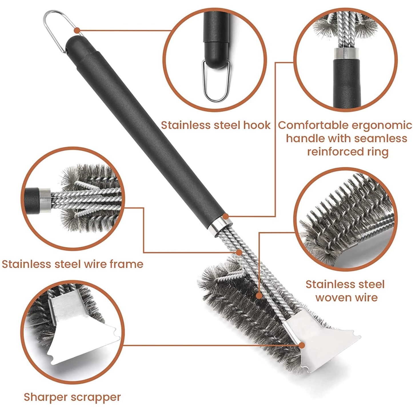 Grill Brush with Extra Strong Long Handle - Safe Wire BBQ Brush