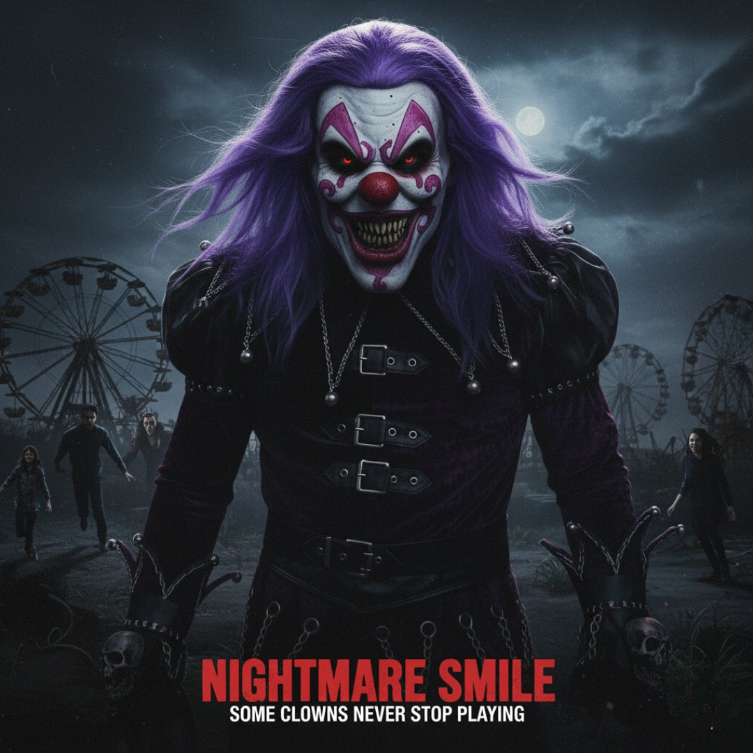JOKER Evil Laughing Clown Halloween Mask – Realistic Full Head Latex Scary Mask with Purple Hair | Horror Cosplay Costume & Haunted House Prop