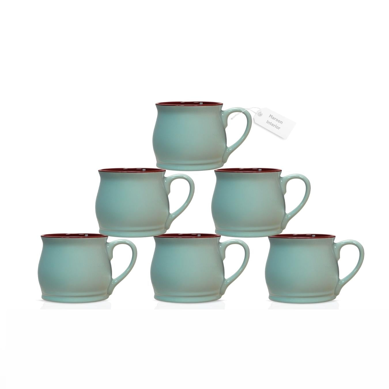 Set of 6 Ceramic Cups – 8oz Teal Drinkware with Colored Interior