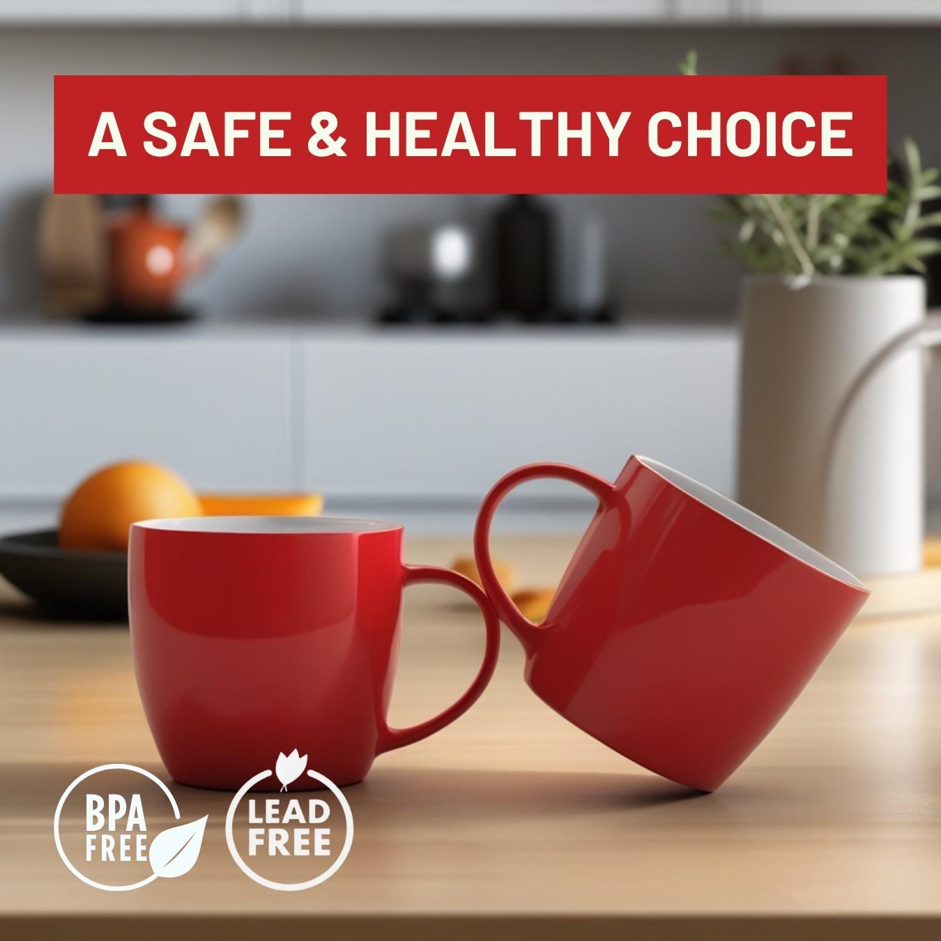 Set of 2 Large Ceramic Coffee Mugs – Red 12oz Latte & Cappuccino Cups