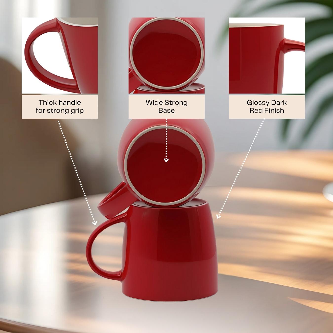 Set of 2 Large Ceramic Coffee Mugs – Red 12oz Latte & Cappuccino Cups