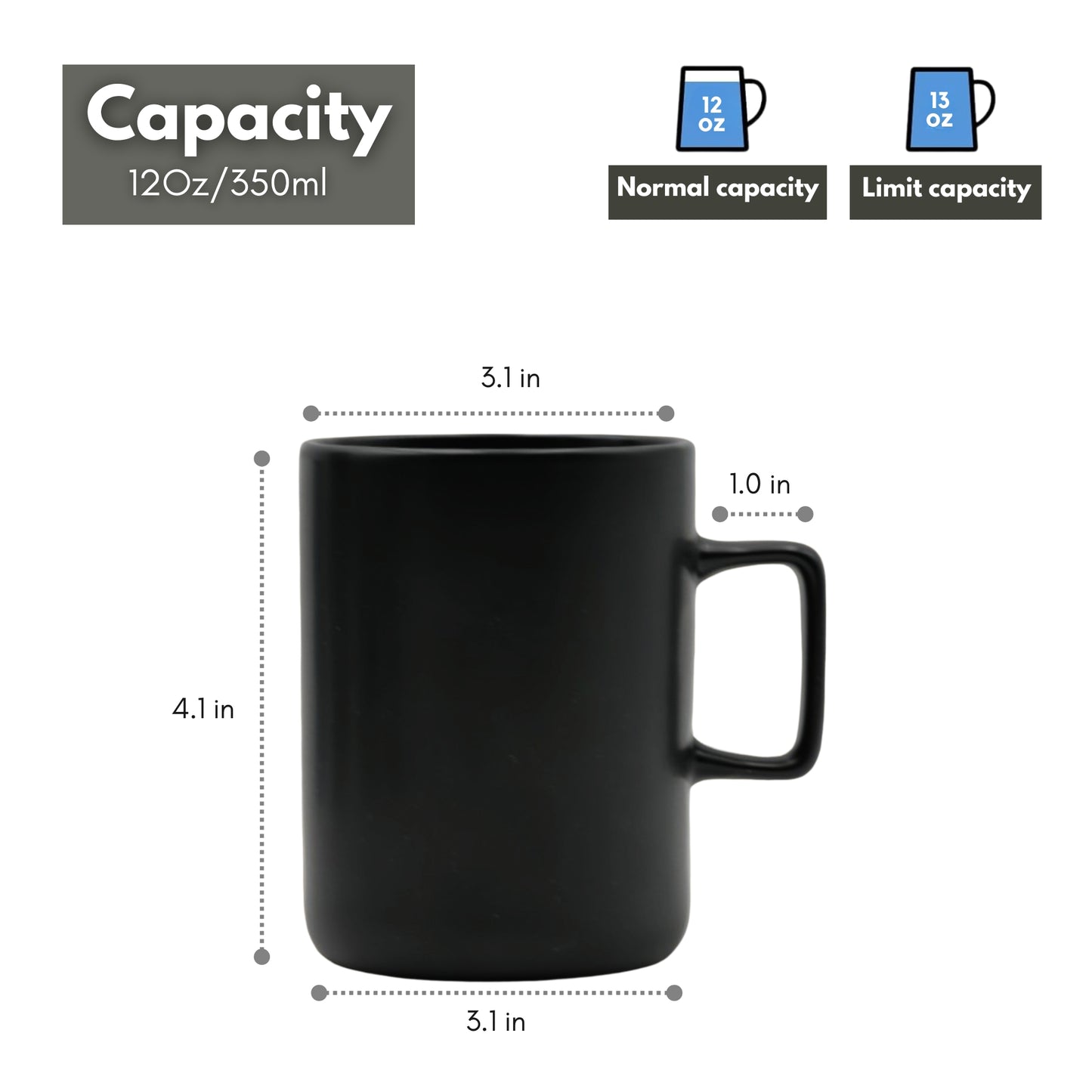 Black Ceramic Mugs Set of 6