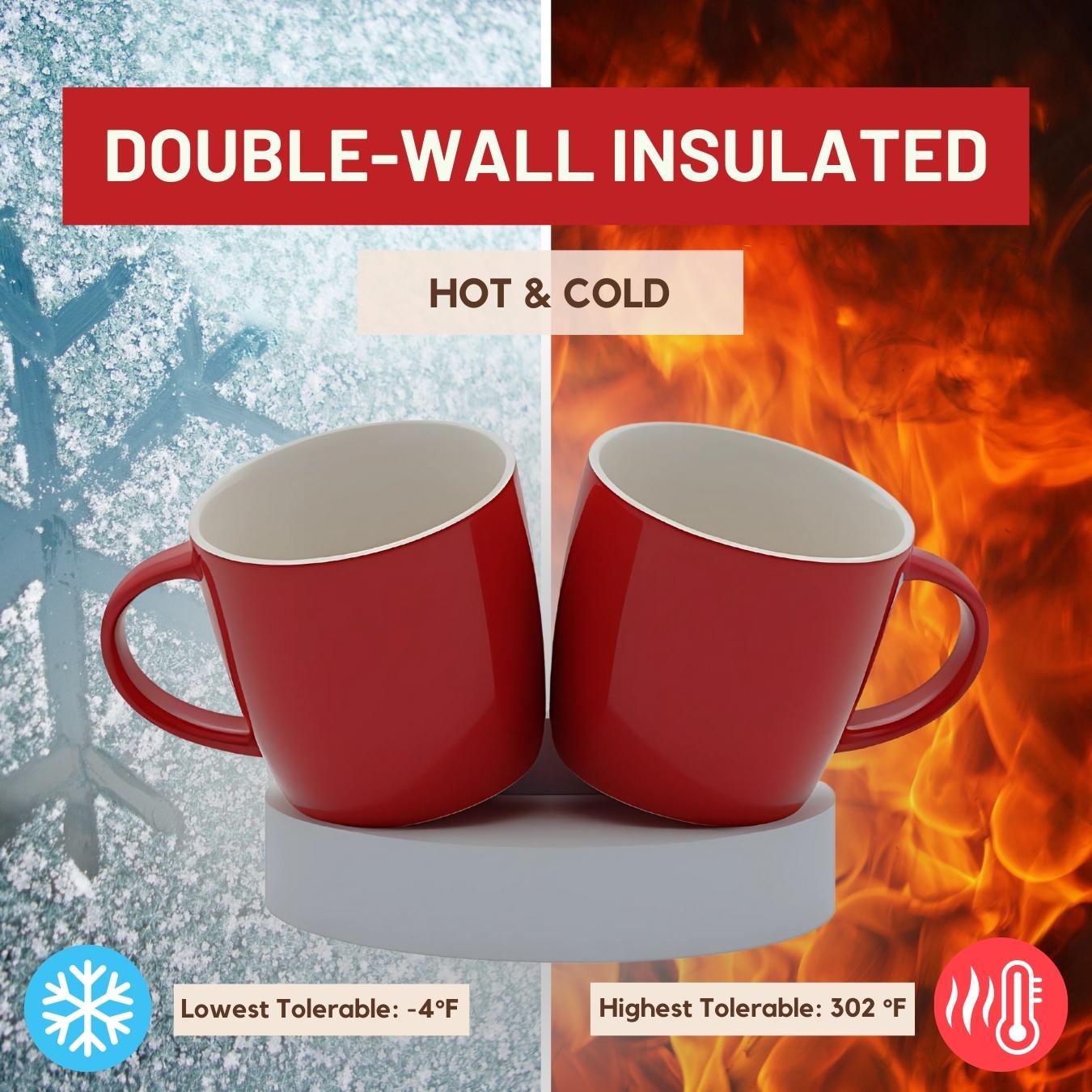 Set of 2 Large Ceramic Coffee Mugs – Red 12oz Latte & Cappuccino Cups