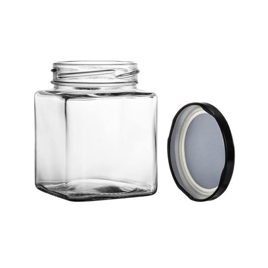Set of 6 Square Glass Storage Jars – 22oz Medium Containers with Airtight Lids