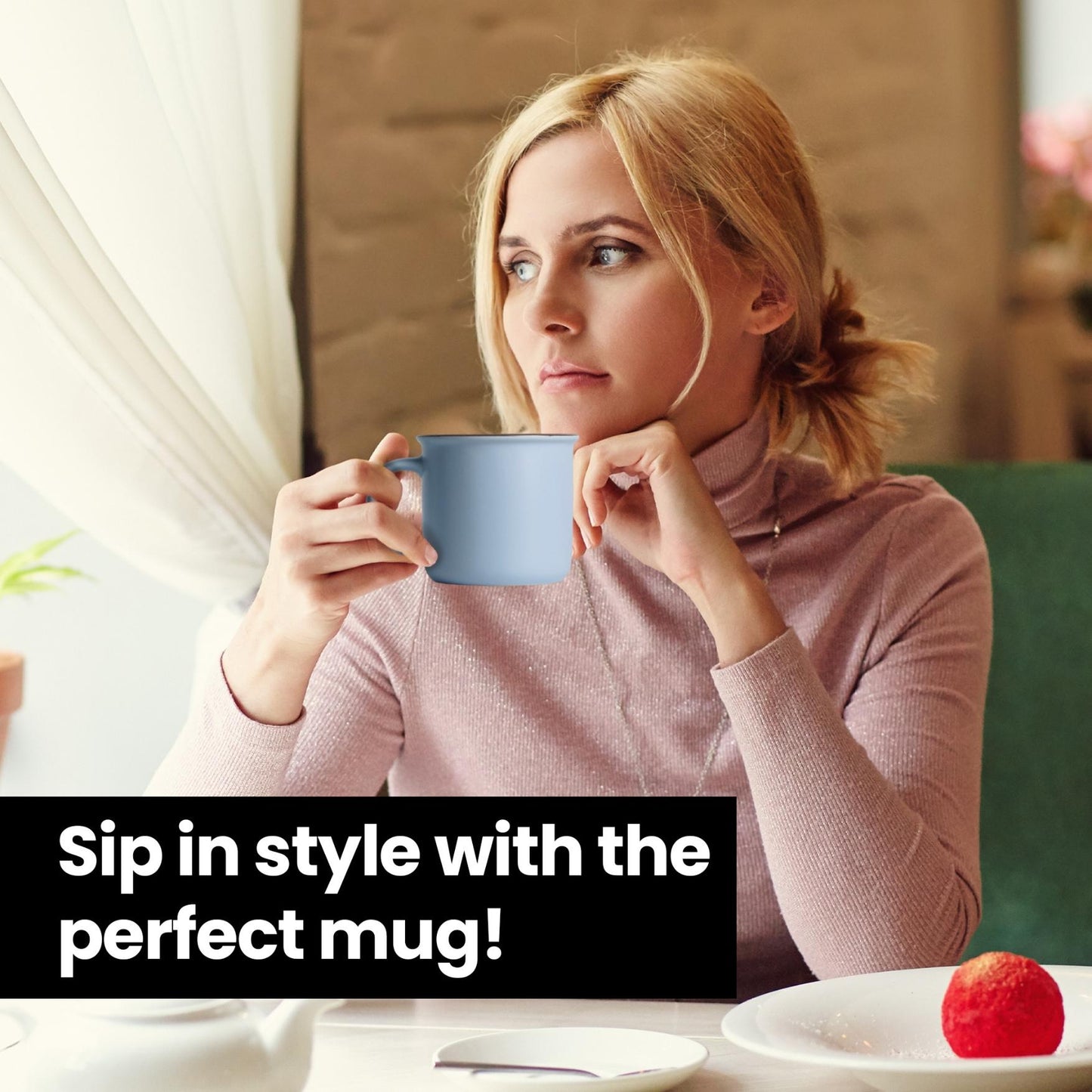 Ceramic Coffee Mugs Set of 6 – 12oz Durable Cups with Sky Blue Interior