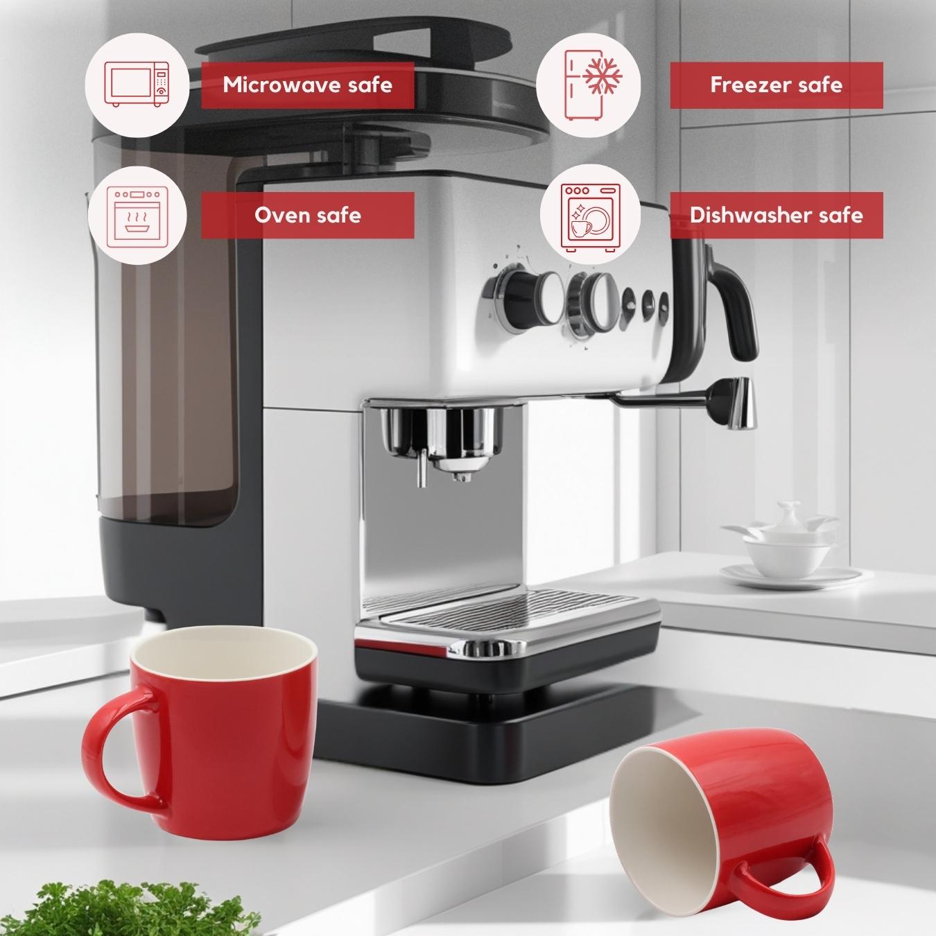 Set of 2 Large Ceramic Coffee Mugs – Red 12oz Latte & Cappuccino Cups