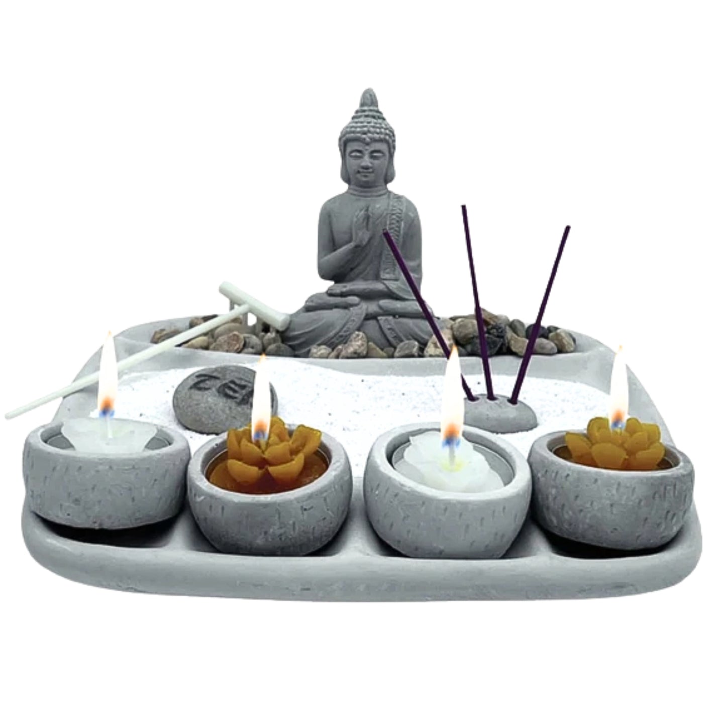 Buddha Zen Garden Set – Rock & Sand Meditation Kit with Candle & Incense Holder