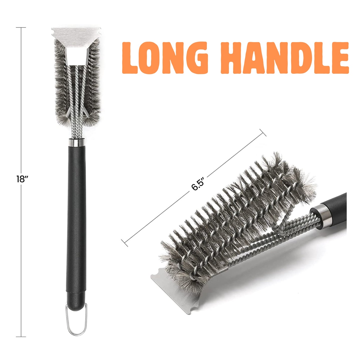 Grill Brush with Extra Strong Long Handle - Safe Wire BBQ Brush