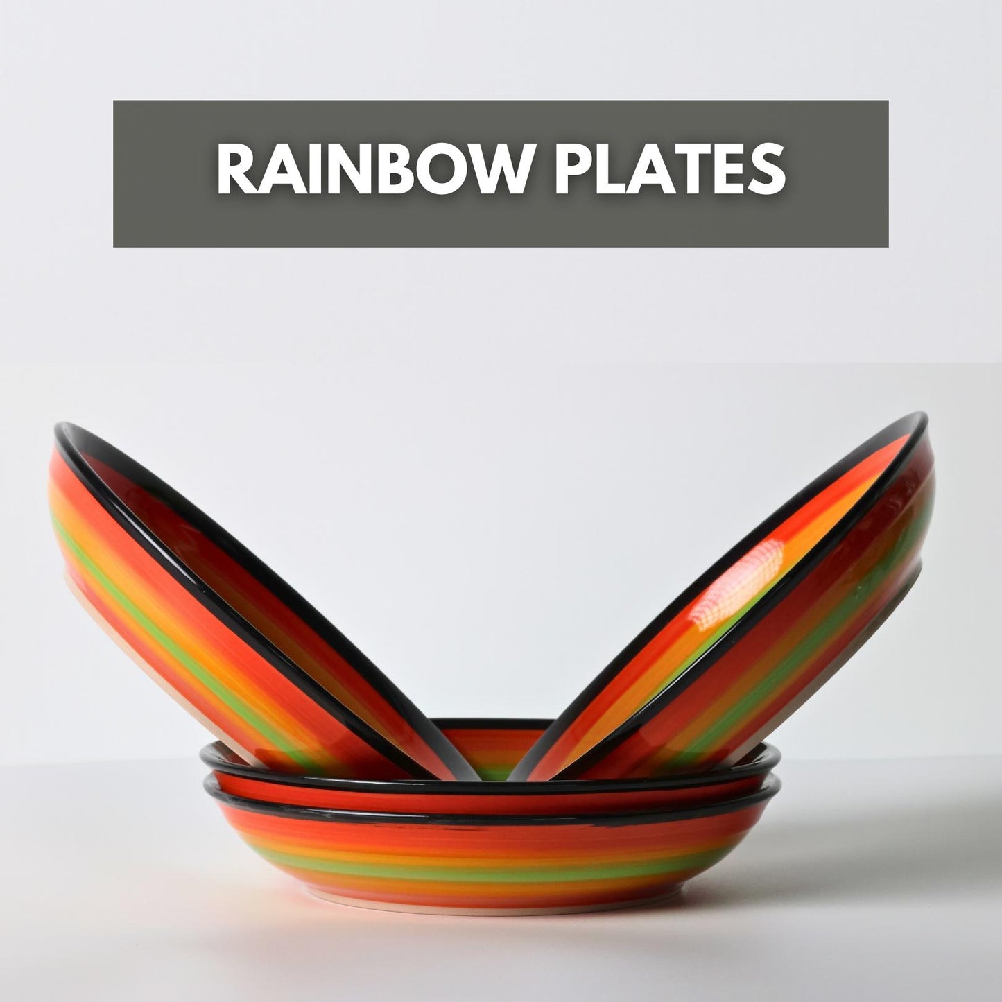 Set of 8 Rainbow Ceramic Dinner Plates – 8in Mexican-Inspired Tableware