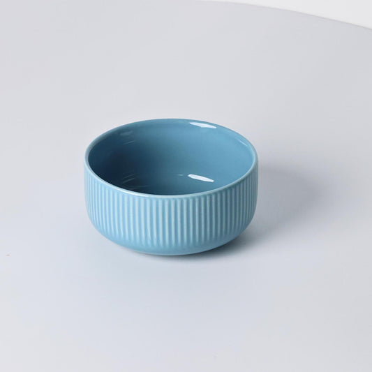 Set of 6 Modern Ceramic Bowls – 12oz Ribbed Texture Serving Bowls, Sky Blue