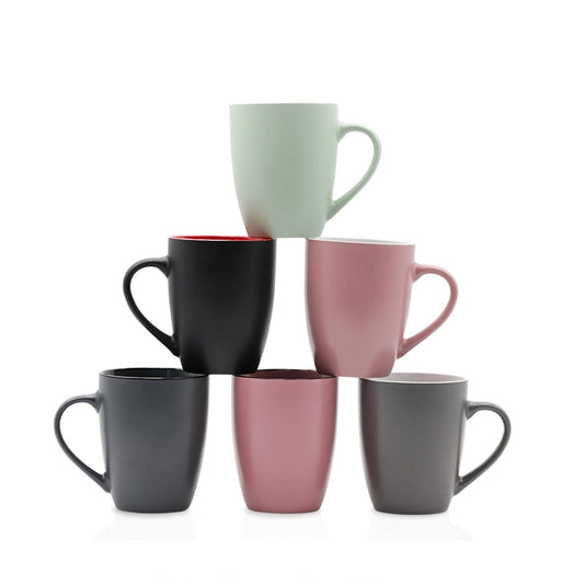 Set of 6 Ceramic Coffee Mugs – Matte Finish Multicolor Reusable Cups