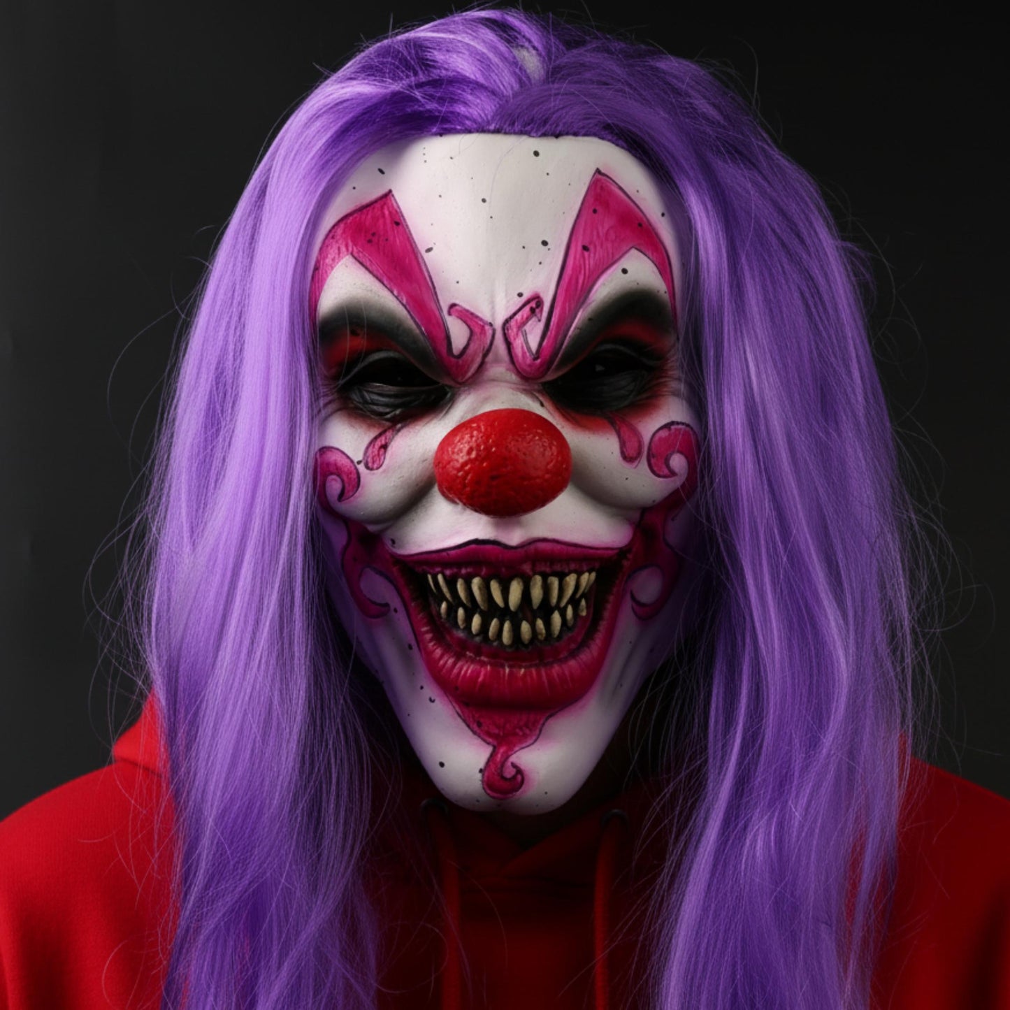 JOKER Evil Laughing Clown Halloween Mask – Realistic Full Head Latex Scary Mask with Purple Hair | Horror Cosplay Costume & Haunted House Prop