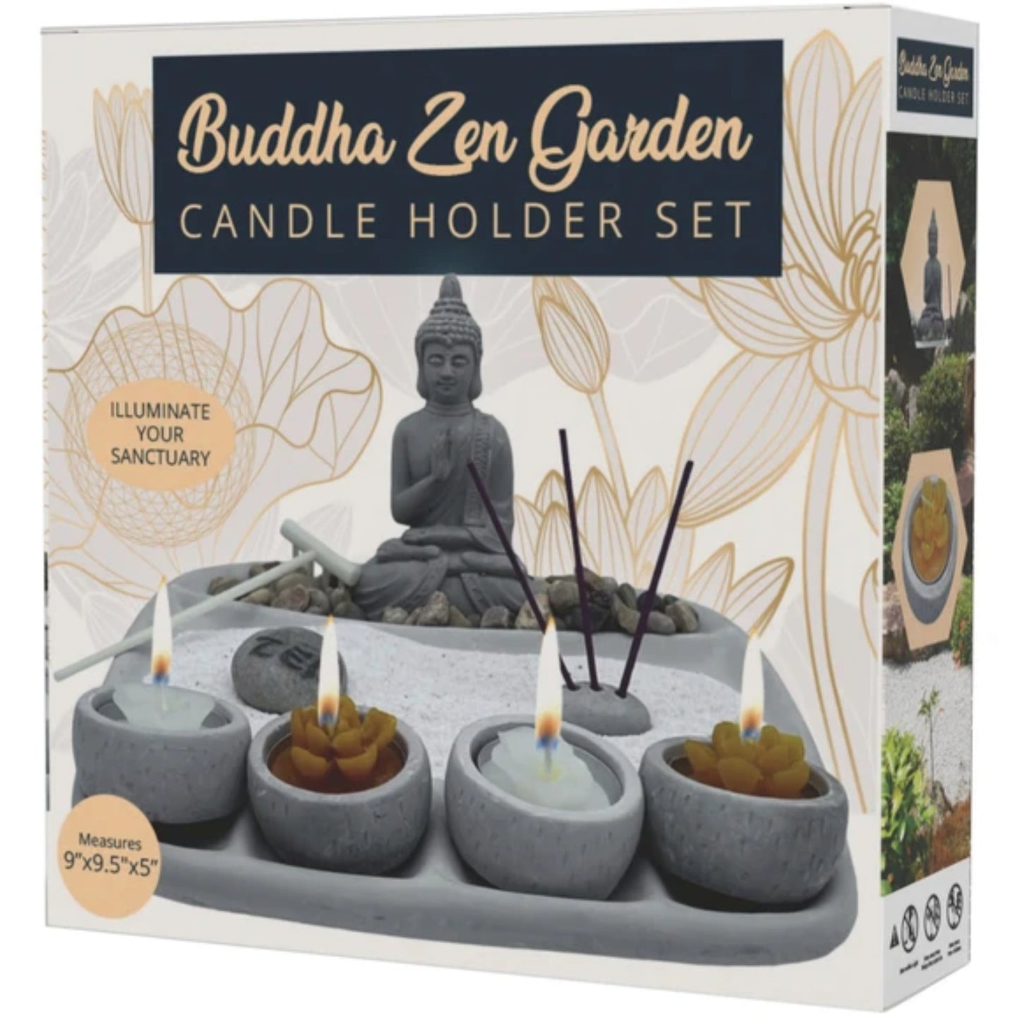 Buddha Zen Garden Set – Rock & Sand Meditation Kit with Candle & Incense Holder