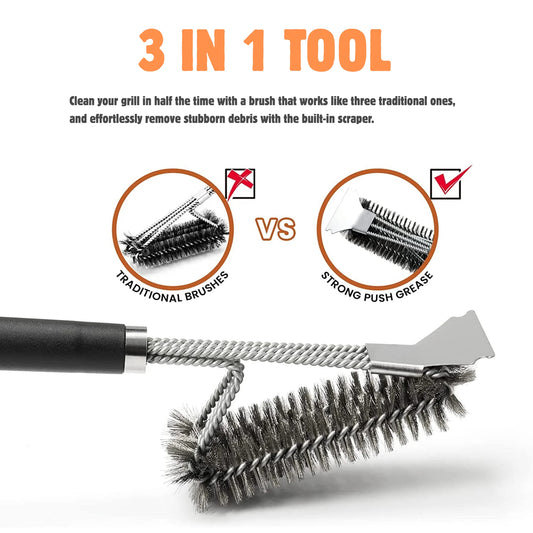 Grill Brush with Extra Strong Long Handle - Safe Wire BBQ Brush