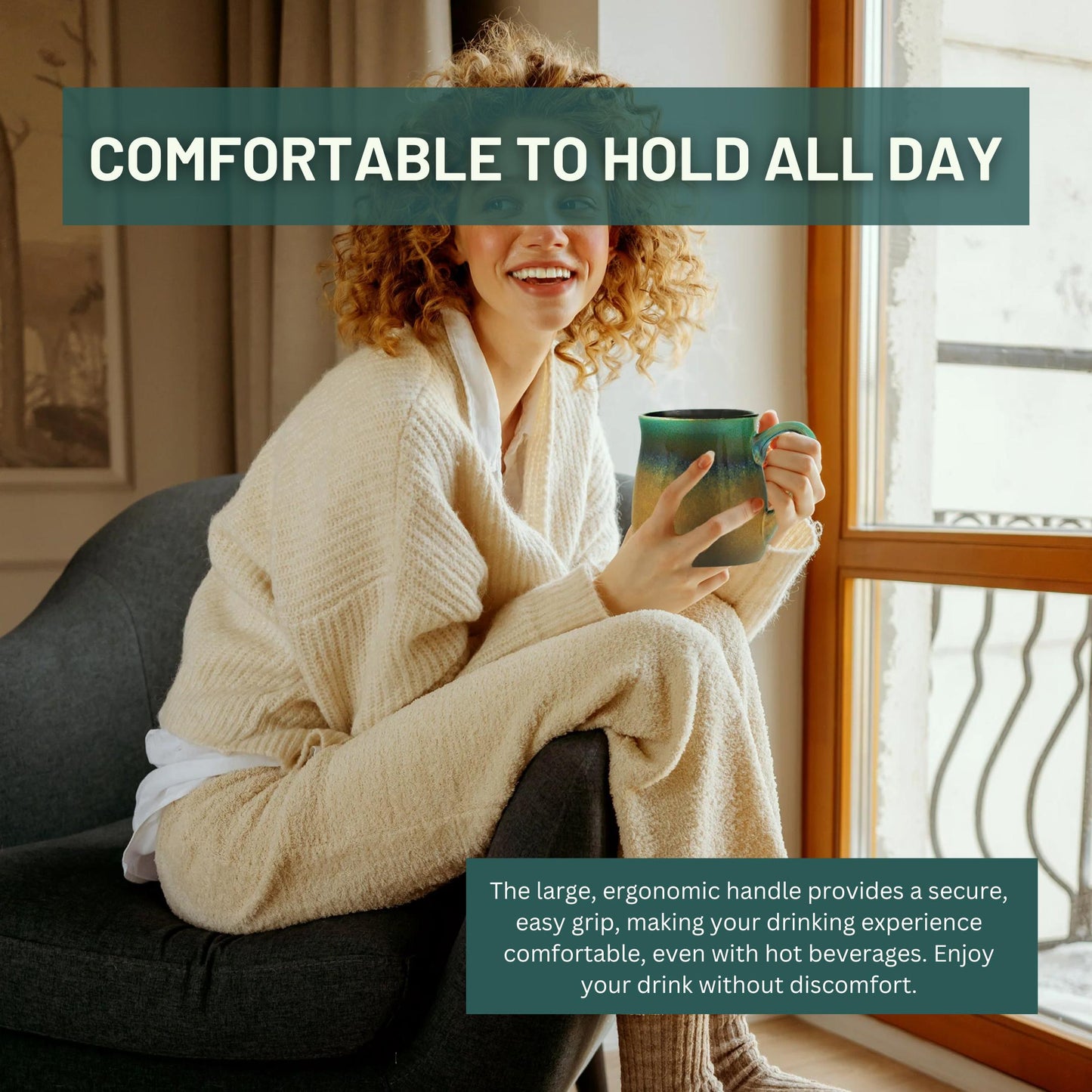 Large 24oz Ceramic Coffee Mug – Big Handle Pottery Cup for Home & Office