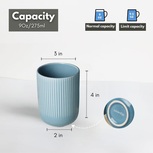 Set of 4 Ceramic Latte Mugs – Modern Ribbed Design Coffee & Tea Cups