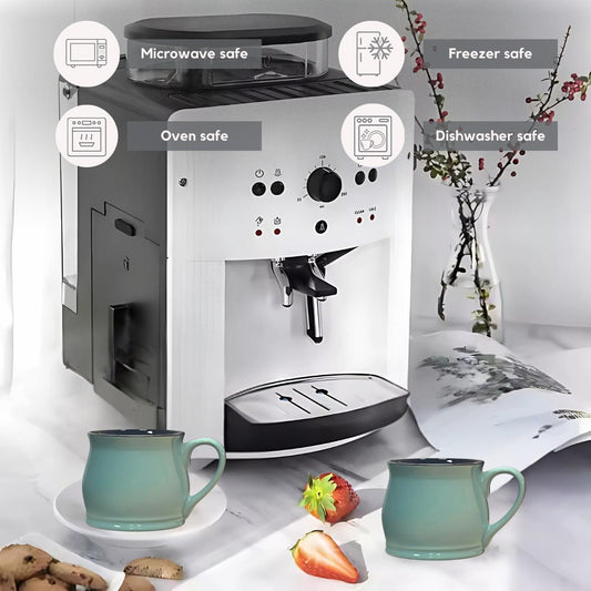 Set of 6 Ceramic Cups – 8oz Teal Drinkware with Colored Interior