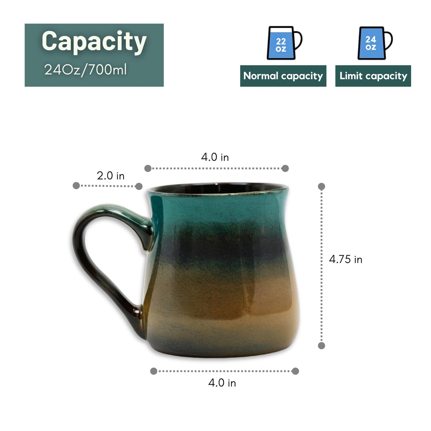 Large 24oz Ceramic Coffee Mug – Big Handle Pottery Cup for Home & Office