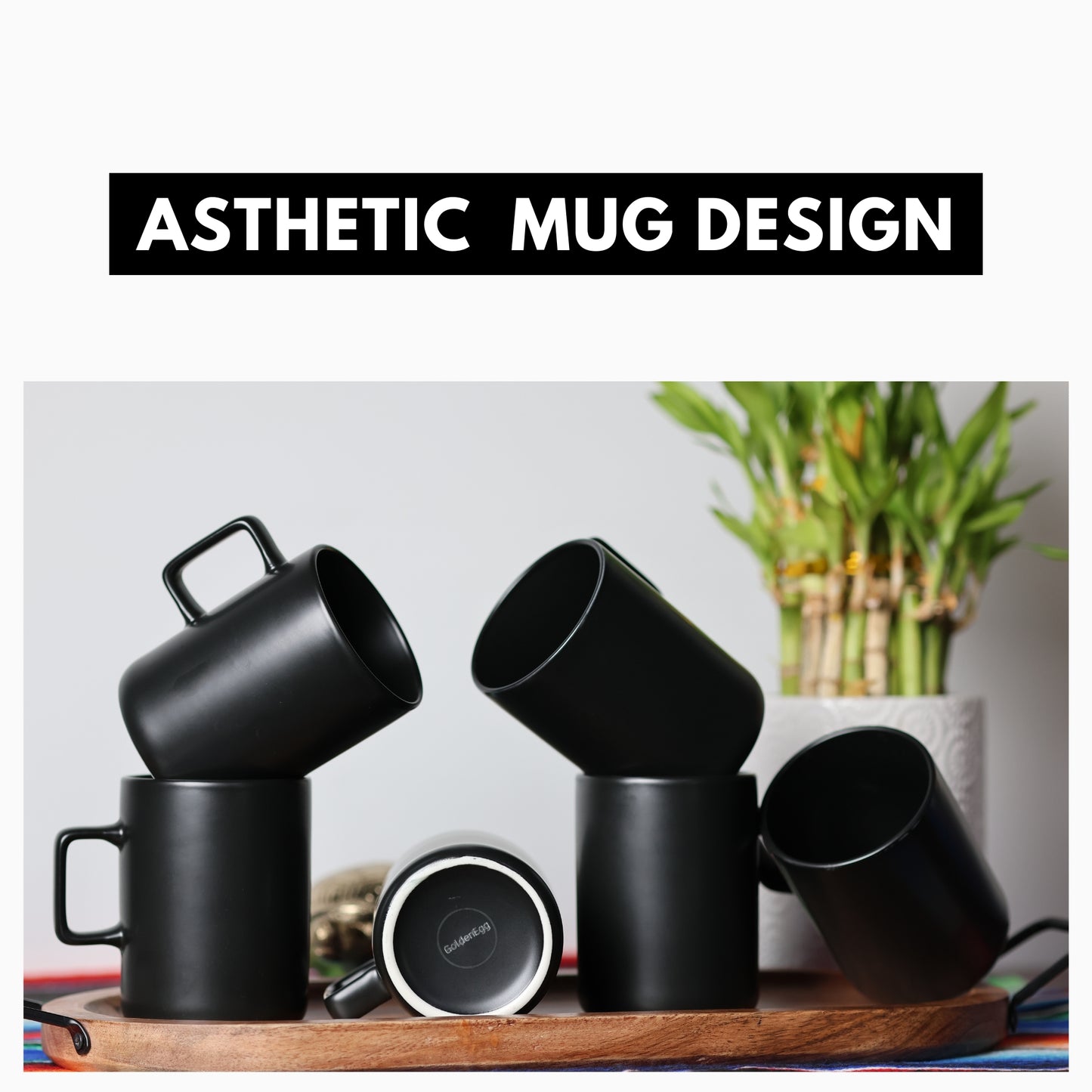 Black Ceramic Mugs Set of 6