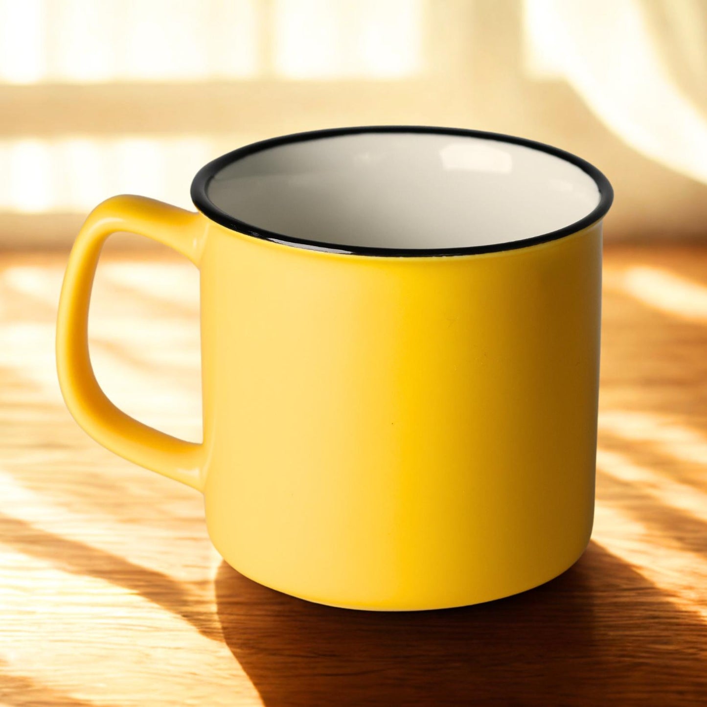 Set of 6 Ceramic Coffee Mugs – 12oz Yellow Curved Lip Durable Cups