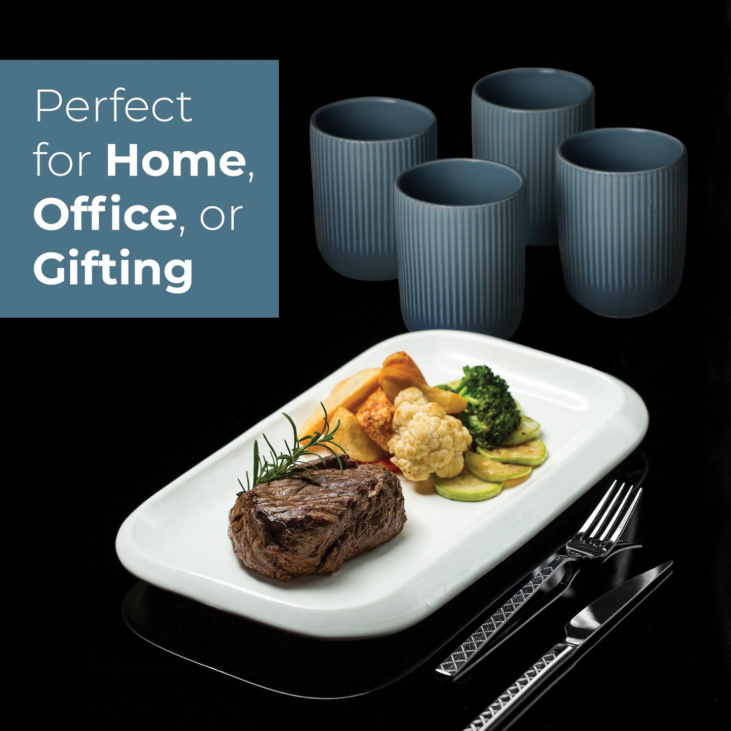 Set of 4 Ceramic Latte Mugs – Modern Ribbed Design Coffee & Tea Cups