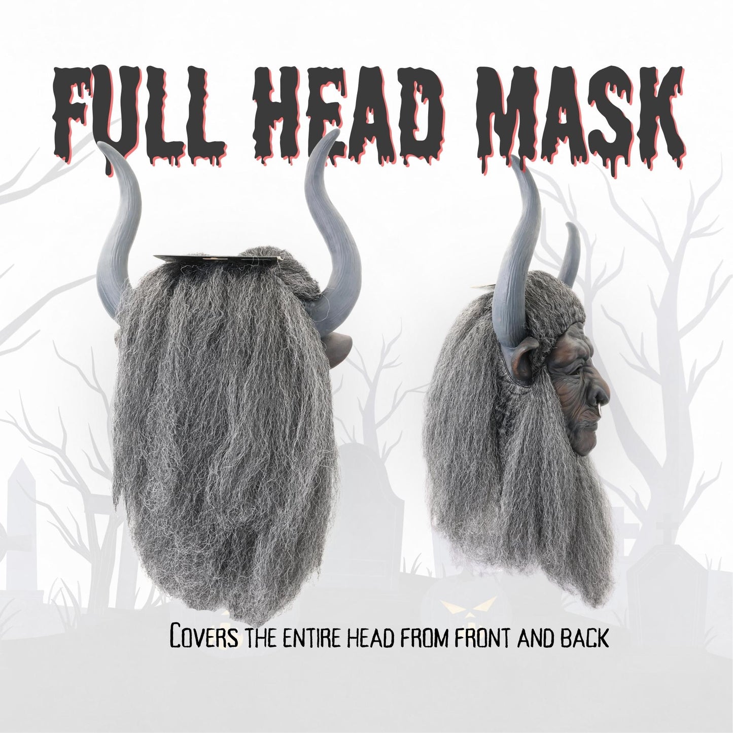 Realistic Beast Demon Halloween Mask – Latex Horror Mask with Horns & Beard for Scary Cosplay