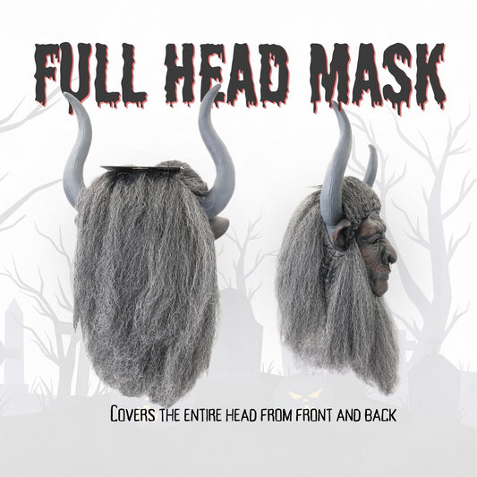 Realistic Beast Demon Halloween Mask – Latex Horror Mask with Horns & Beard for Scary Cosplay