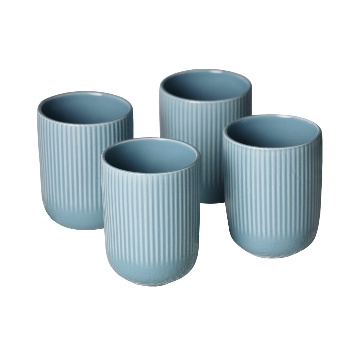 Set of 4 Ceramic Latte Mugs – Modern Ribbed Design Coffee & Tea Cups