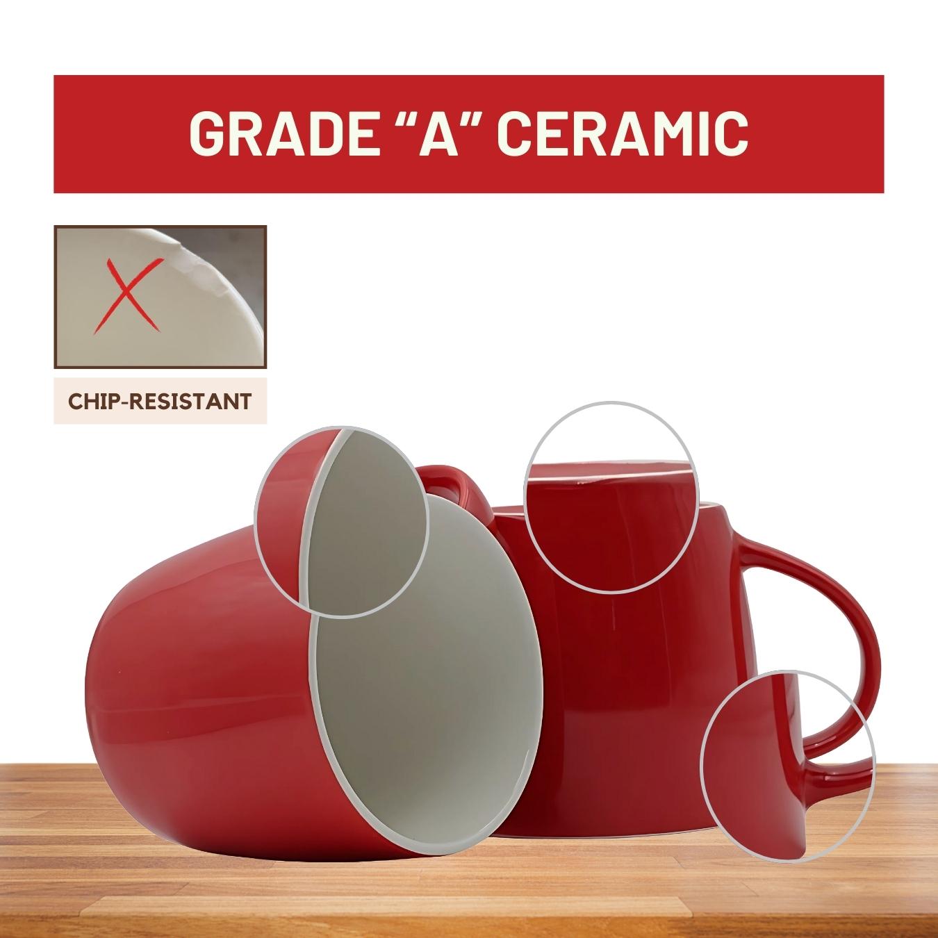 Set of 2 Large Ceramic Coffee Mugs – Red 12oz Latte & Cappuccino Cups