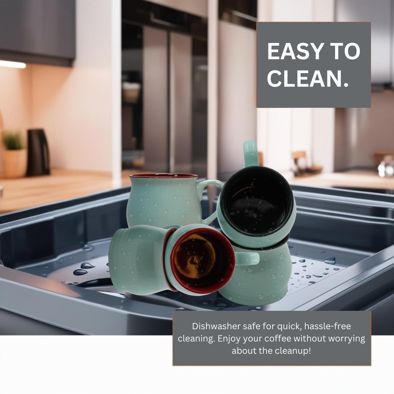 Set of 6 Ceramic Cups – 8oz Teal Drinkware with Colored Interior