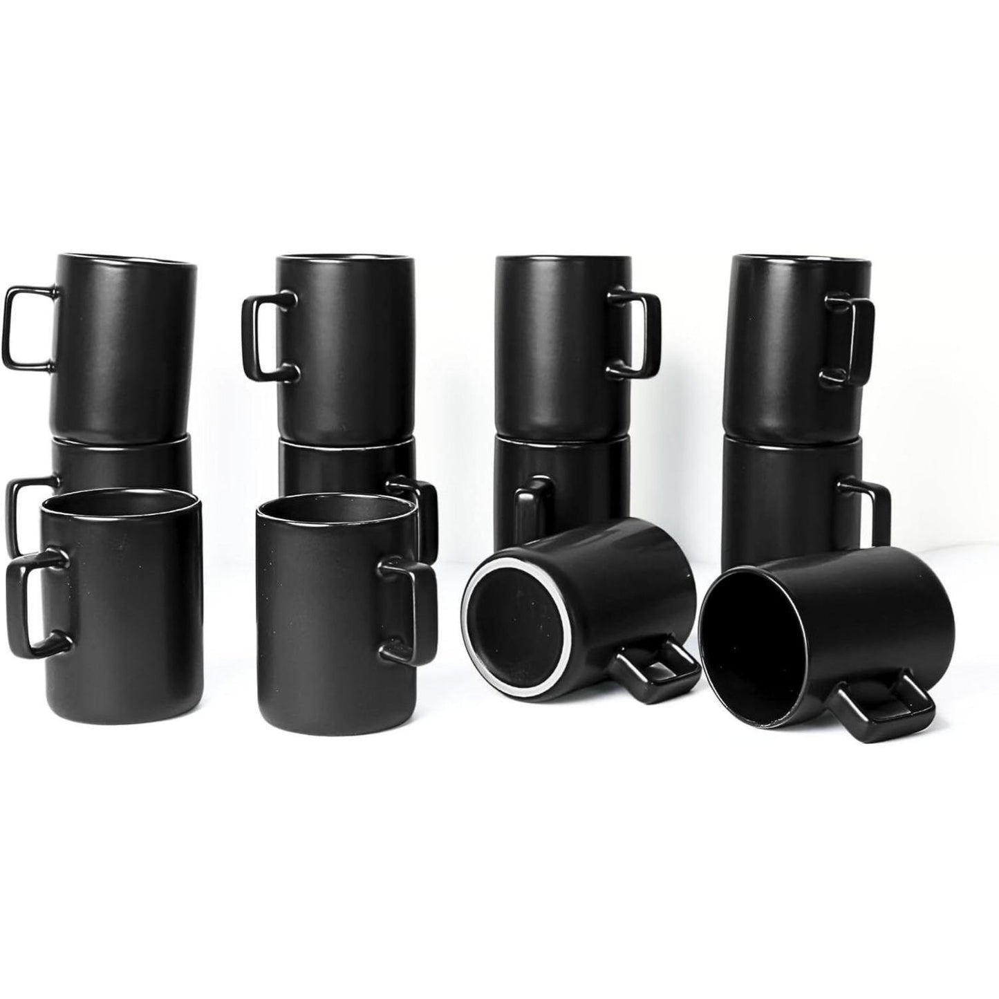 Set of 12 Matte Black Coffee Mugs – 12oz Ceramic Cups for Coffee & Tea