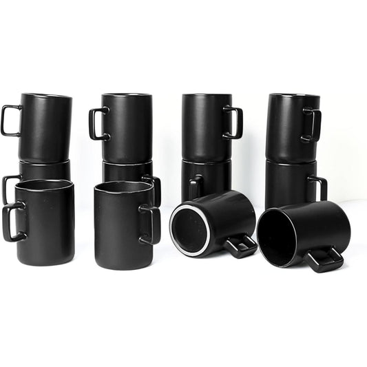 Set of 12 Matte Black Coffee Mugs – 12oz Ceramic Cups for Coffee & Tea