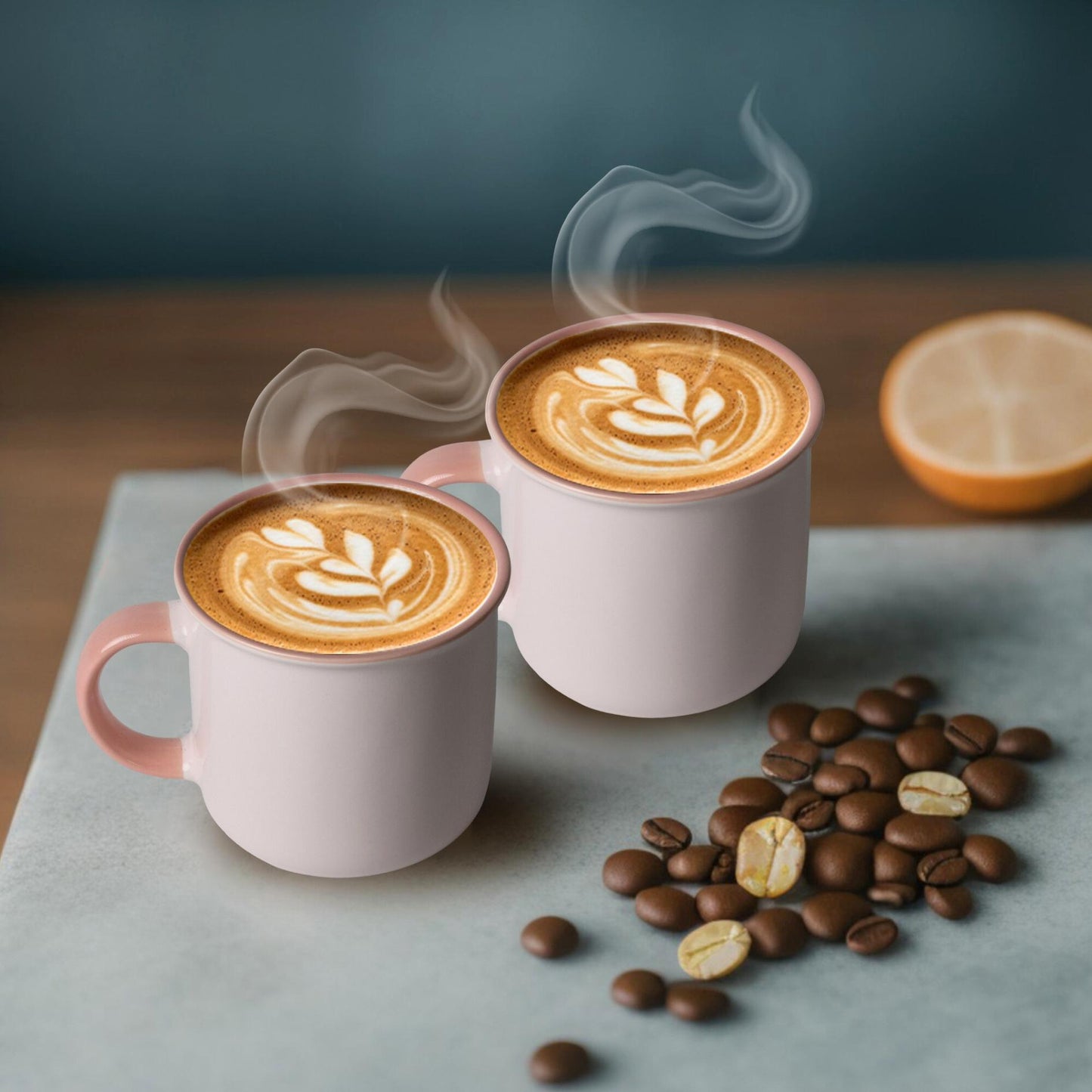 Ceramic Coffee Mugs Set of 6 – 12oz Baby Pink Cups with Handle