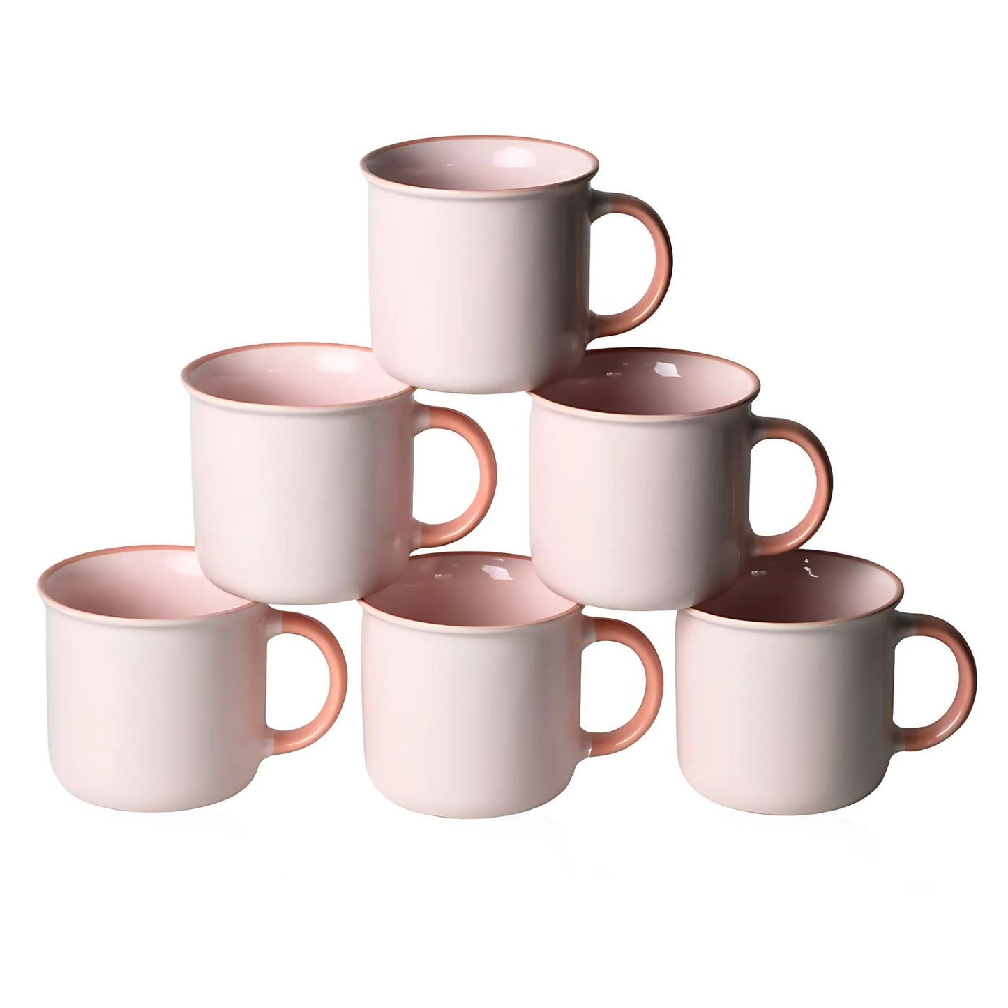 Ceramic Coffee Mugs Set of 6 – 12oz Baby Pink Cups with Handle