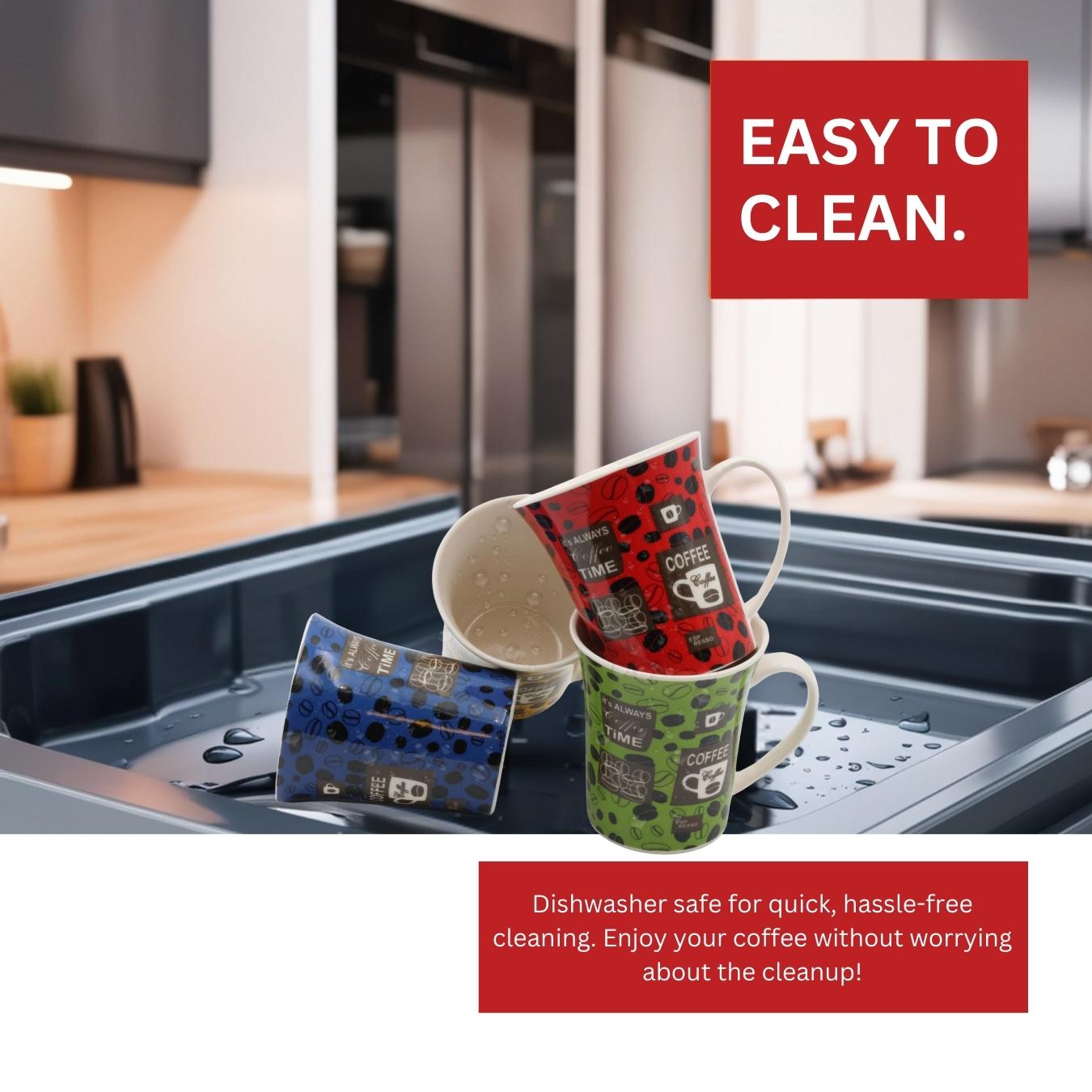 Set of 4 Ceramic Espresso Mugs – 8oz Multicolor Coffee Bean Print Cups