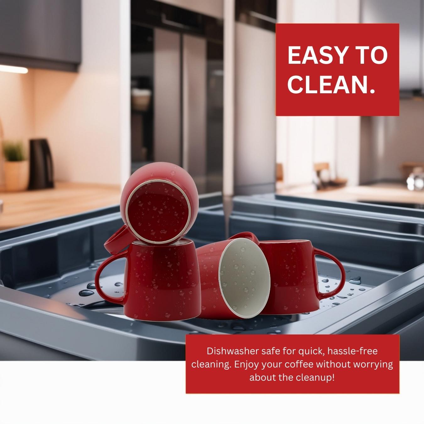 Set of 2 Large Ceramic Coffee Mugs – Red 12oz Latte & Cappuccino Cups