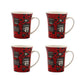 Set of 4 Ceramic Espresso Mugs – 8oz Multicolor Coffee Bean Print Cups