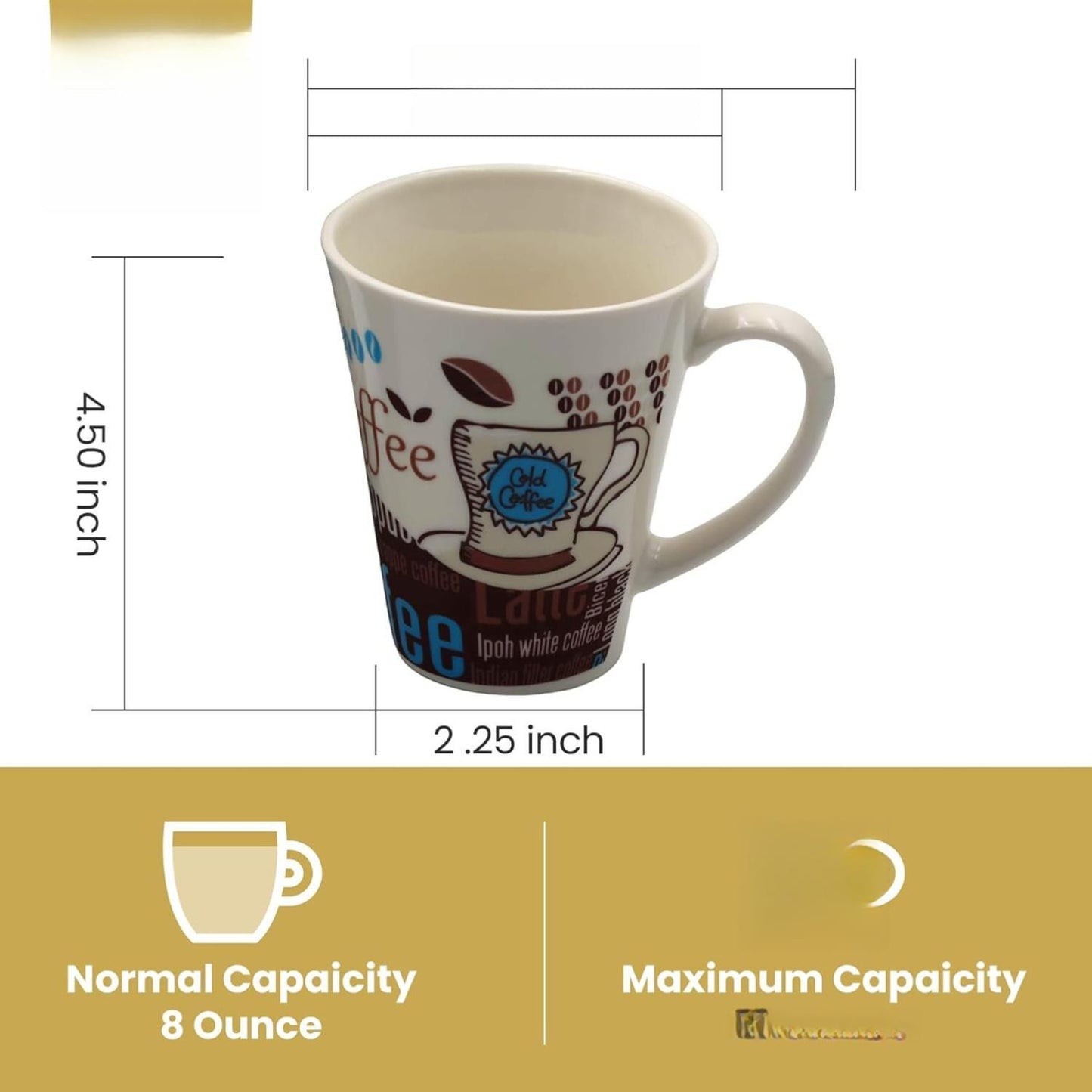 Set of 4 Decorative Ceramic Coffee Mugs – 10oz Typography Design Cups