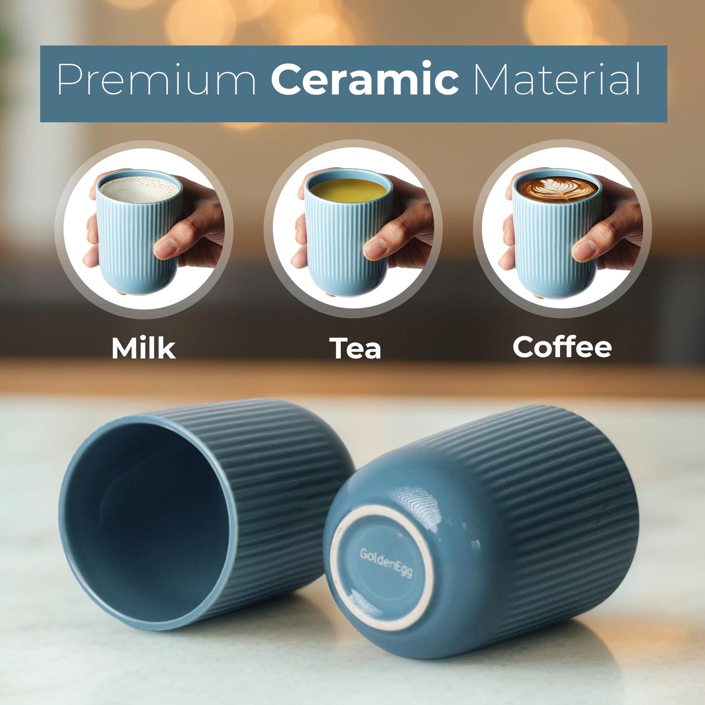 Set of 4 Ceramic Latte Mugs – Modern Ribbed Design Coffee & Tea Cups